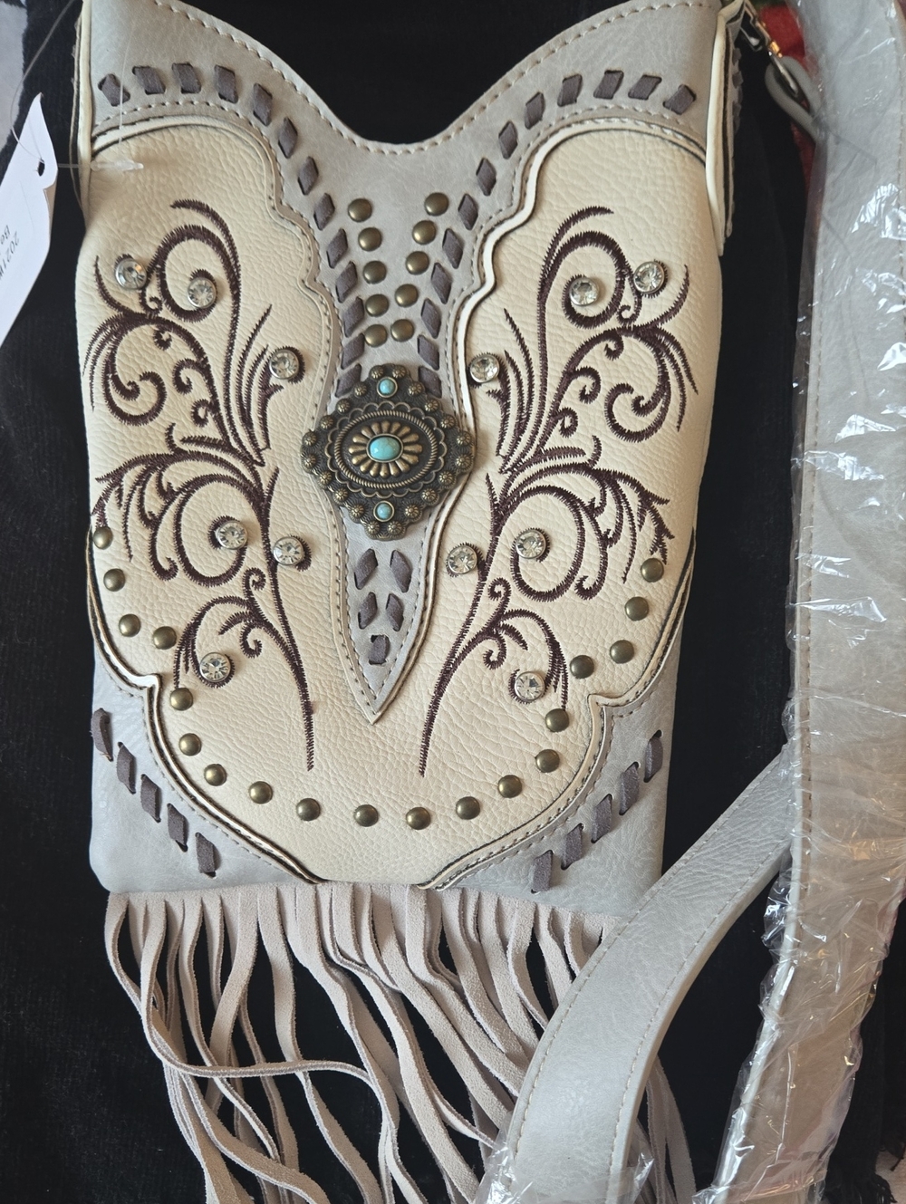 Beautiful Western PU Leather, Rhinestones And Turquoise Concho W Strap Crossbody